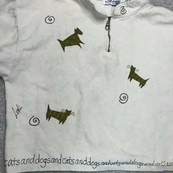 Expressions By Leslie Sweatshirt Small 1/4 Zip Cats and Dogs Print - Picture 4 of 8